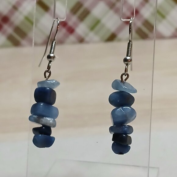 Fashion Hand Crafted Silver Tone with Blue Stone Earrings Costume Jewelry #81 - Picture 3 of 11